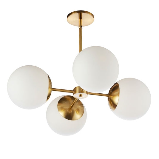Dainolite Dayana 24in 4-Light Chandelier | Aged Brass and Opal White Glass | Dining Room & Kitchen Island | 24 x 24 x 7 in | Model DAY-244C-AGB