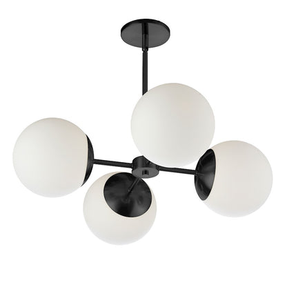 Dainolite Dayana 24in 4-Light Chandelier | Transitional Matte Black and Opal White Glass | Dining Room & Foyer | 24 x 24 x 7 in | Model DAY-244C-MB