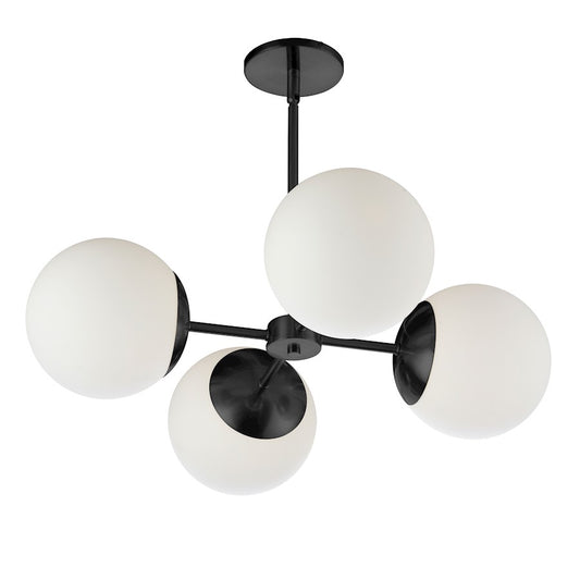 Dainolite Dayana 24in 4-Light Chandelier | Transitional Matte Black and Opal White Glass | Dining Room & Foyer | 24 x 24 x 7 in | Model DAY-244C-MB
