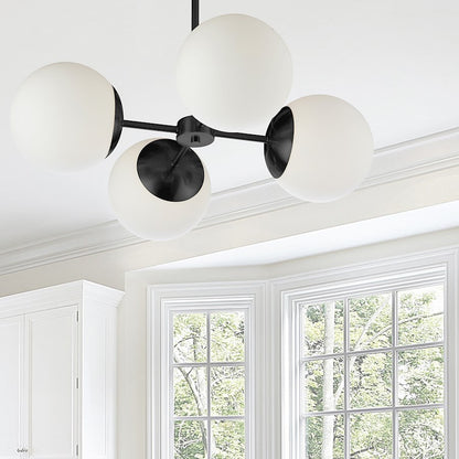 Dainolite Dayana 24in 4-Light Chandelier | Transitional Matte Black and Opal White Glass | Dining Room & Foyer | 24 x 24 x 7 in | Model DAY-244C-MB