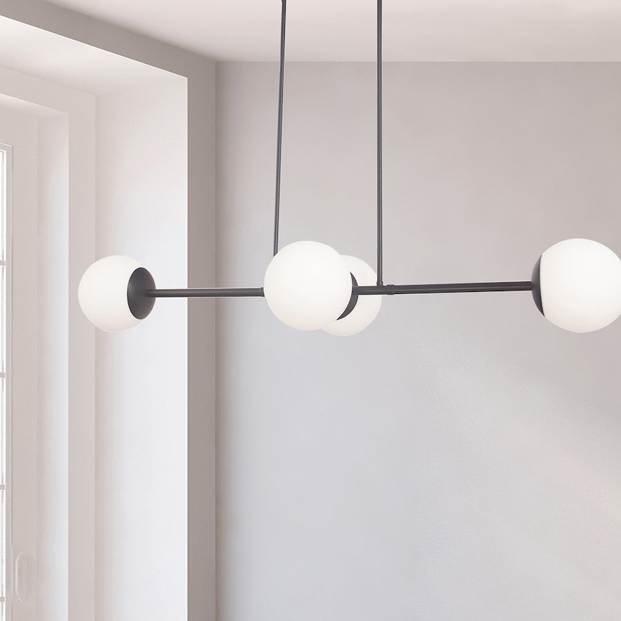 Dainolite Dayana 48in 4-Light Pendant | Transitional Matte Black and White Opal Glass | Kitchen Island & Dining Room | Model DAY-484HP-MB