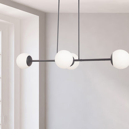 Dainolite Dayana 48in 4-Light Pendant | Transitional Matte Black and White Opal Glass | Kitchen Island & Dining Room | Model DAY-484HP-MB