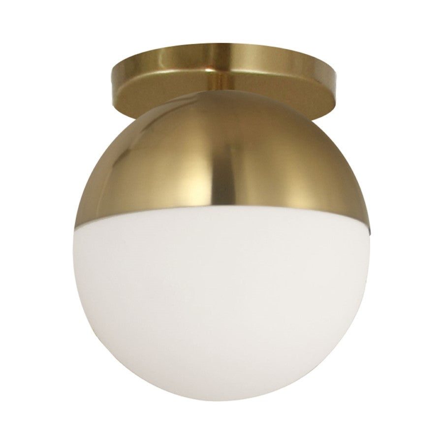 Dainolite Dayana 7in 1-Light Flush Mount | Transitional Aged Brass and White Glass | Bedroom & Hallway | 7 x 7 x 7.5 in | Model DAY-71FH-AGB