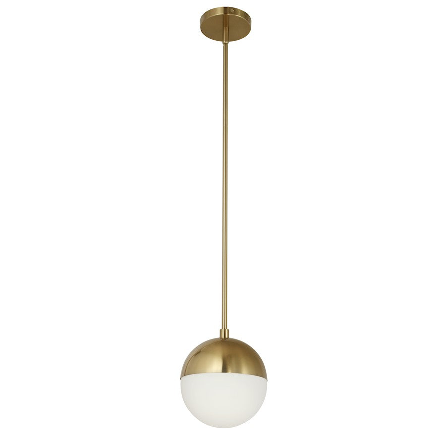 Dainolite Dayana 7in 1-Light Pendant | Transitional Aged Brass Metal and White Opal Glass | Kitchen & Dinette | 7 x 7 x 8 in | Model DAY-71P-AGB