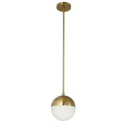 Dainolite Dayana 7in 1-Light Pendant | Transitional Aged Brass Metal and White Opal Glass | Kitchen & Dinette | 7 x 7 x 8 in | Model DAY-71P-AGB