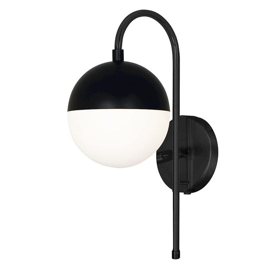 Dainolite Dayana 11in 1-Light Wall Sconce | Industrial Matte Black and White Glass | Hallway & Bedroom Accent | 11 x 7 x 18.5 in | Model DAY-71W-MB