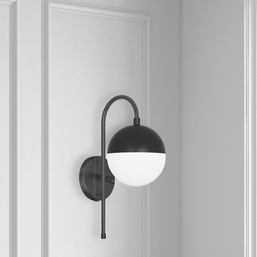 Dainolite Dayana 11in 1-Light Wall Sconce | Industrial Matte Black and White Glass | Hallway & Bedroom Accent | 11 x 7 x 18.5 in | Model DAY-71W-MB