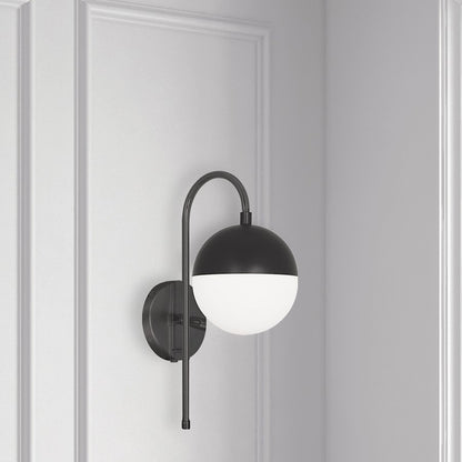 Dainolite Dayana 11in 1-Light Wall Sconce | Industrial Matte Black and White Glass | Hallway & Bedroom Accent | 11 x 7 x 18.5 in | Model DAY-71W-MB