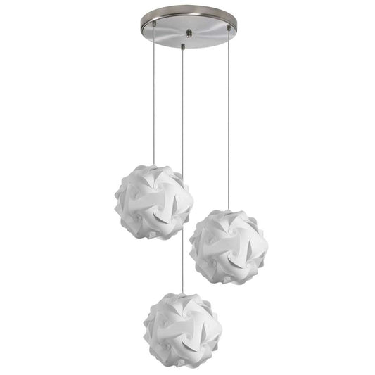 Dainolite Daino Ball Globus Squash 25in 3-Light Pendant | Modern White Fabric Shade | Kitchen Island & Dining Room | Model DBL-FLT-790