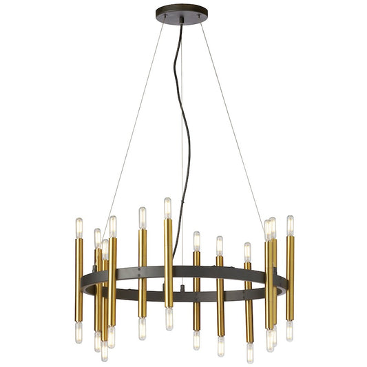 Dainolite Derry 24in 24-Light Chandelier | Matte Black and Aged Brass Metal | Foyer & Dining Room | 24 x 24 x 10 in | Model DER-2424C-MB-AGB