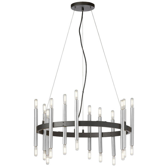 Dainolite Derry 24in 24-Light Chandelier | Matte Black and Polished Chrome Metal | Foyer & Dining Room | 24 x 24 x 10 in | Model DER-2424C-MB-PC