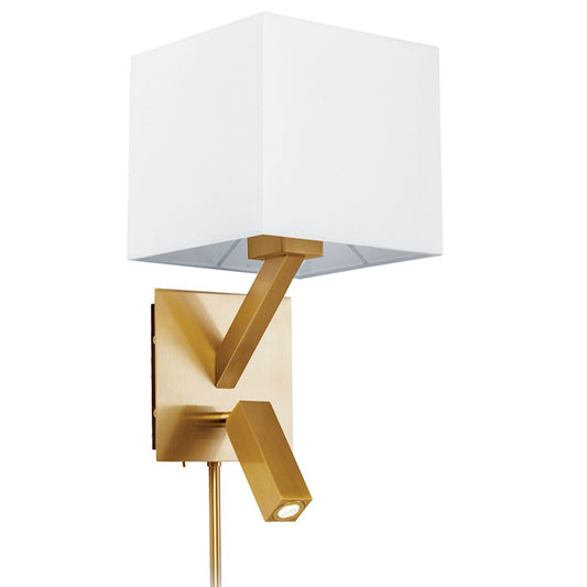 Dainolite DLED496-AGB 1-Light LED Reading Light | Aged Brass Metal and White Fabric Shade | Bedroom & Living Room Accent | Model DLED496-AGB