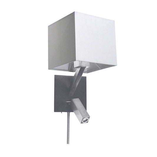 Dainolite DLED496 1-Light LED Wall Sconce | Modern Satin Chrome and White Fabric Shade | Bedroom & Hallway Accent Light | 8 x 7 x 15 in | Model DLED496-SC