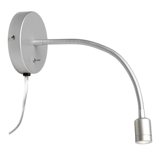 Dainolite LED 14in 1-Light Wall Sconce | Modern Silver Steel with Clear Cord | Bedroom & Office Reading Light | 210 Lumens 3000K | Model DLEDW-263-SV