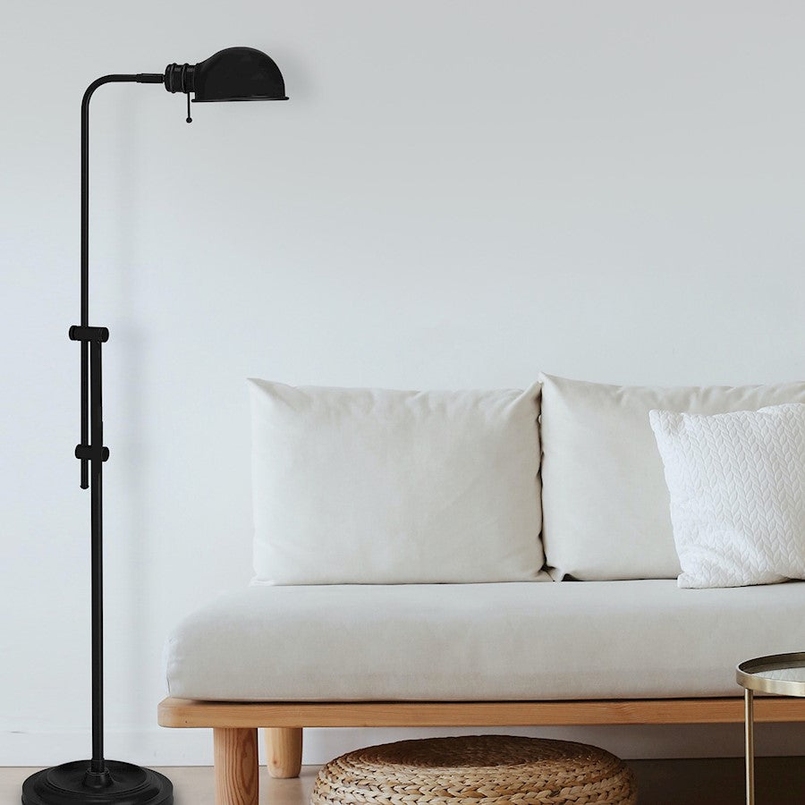 Dainolite Fedora 1-Light Adjustable Pharmacy Floor Lamp | Traditional Matte Black Metal | Living Room & Bedroom Reading Light | Model DM1958F-MB
