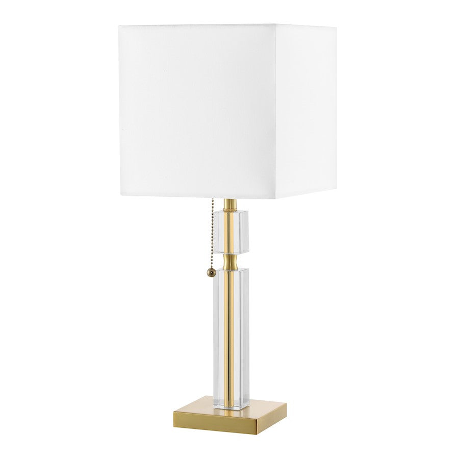Dainolite Fernanda 8in 1-Light Table Lamp | Modern Aged Brass and White Fabric Shade | Bedroom & Office Desk | 8 x 8 x 19 in | Model DM231-AGB