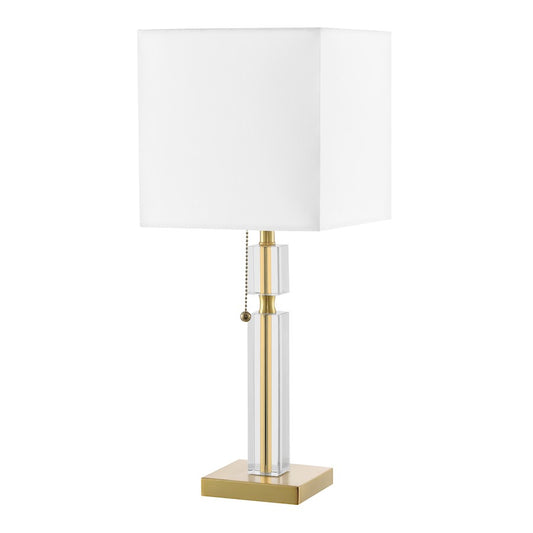 Dainolite Fernanda 8in 1-Light Table Lamp | Modern Aged Brass and White Fabric Shade | Bedroom & Office Desk | 8 x 8 x 19 in | Model DM231-AGB