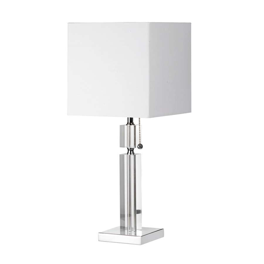Dainolite DM231-PC Table Lamp | Polished Chrome Steel and Acrylic with White Linen Shade | Bedroom & Living Room Accent | Model DM231-PC