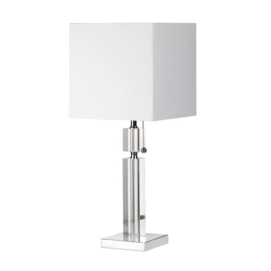 Dainolite DM231-PC Table Lamp | Polished Chrome Steel and Acrylic with White Linen Shade | Bedroom & Living Room Accent | Model DM231-PC