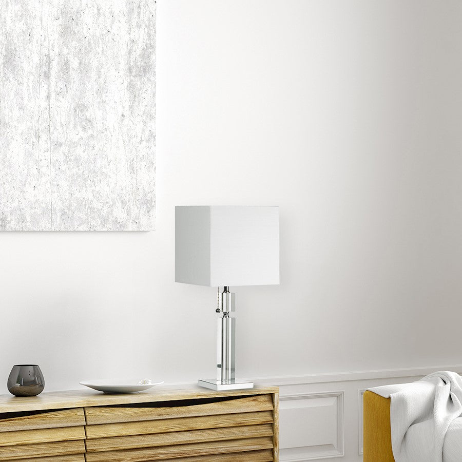 Dainolite DM231-PC Table Lamp | Polished Chrome Steel and Acrylic with White Linen Shade | Bedroom & Living Room Accent | Model DM231-PC