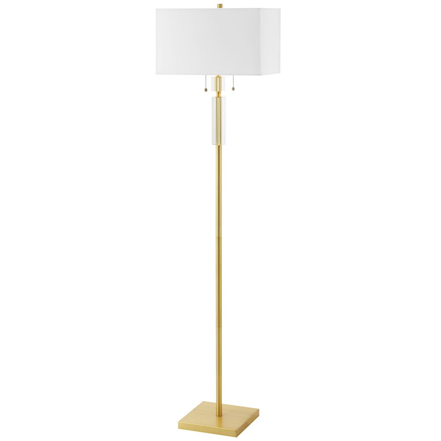 Dainolite Fernanda 15in 2-Light Floor Lamp | Modern Aged Brass and White Fabric Shade | Living Room & Office | 15 x 10 x 60 in | Model DM231F-AGB