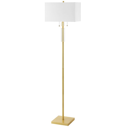 Dainolite Fernanda 15in 2-Light Floor Lamp | Modern Aged Brass and White Fabric Shade | Living Room & Office | 15 x 10 x 60 in | Model DM231F-AGB