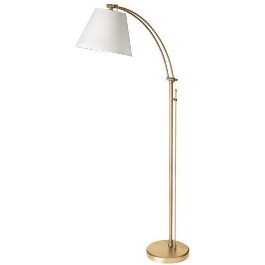 Dainolite Felix 61in 1-Light Floor Lamp | Modern Aged Brass and White Fabric Shade | Living Room & Reading Nook | Model DM2578-F-AGB