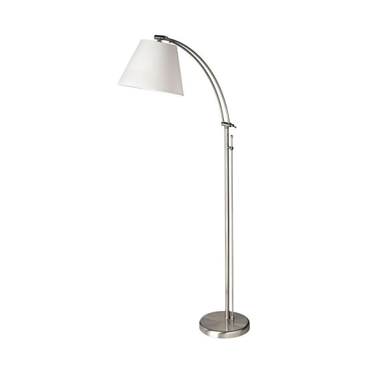 Dainolite Adjustable Floor Lamp | Satin Chrome Steel and White Linen Shade | Living Room & Bedroom Reading Light | 61in H, 100W | Model DM2578-F-SC