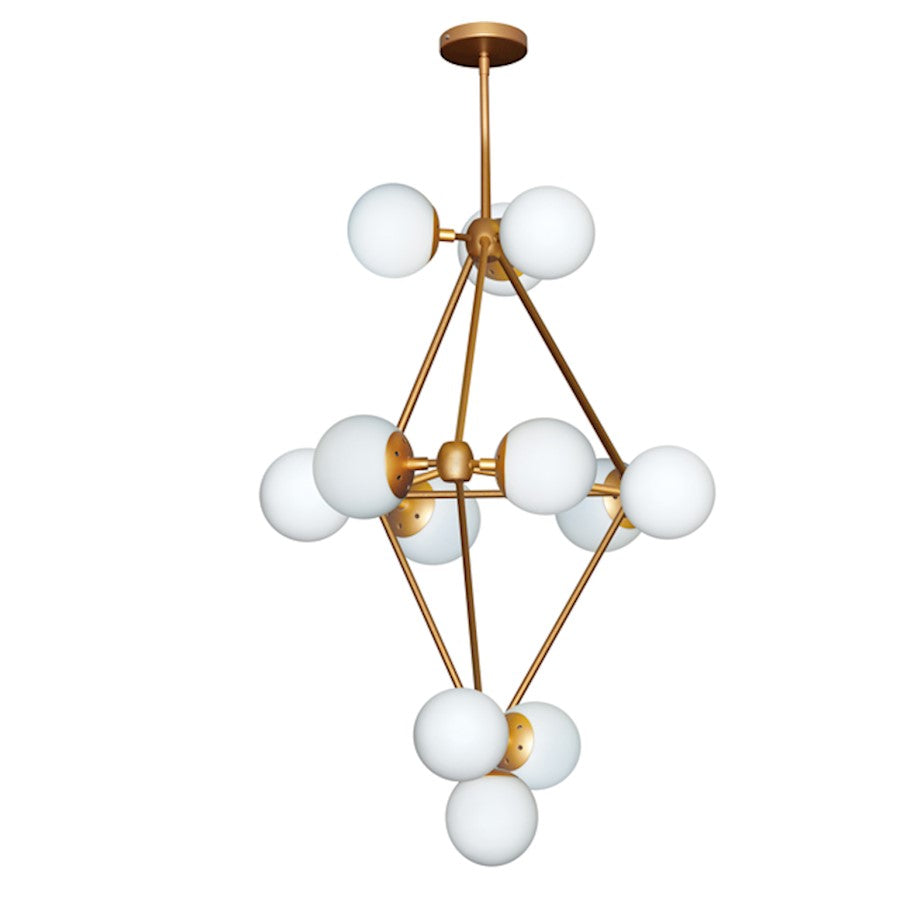 Dainolite Domi 25in 12-Light Chandelier | Gold Painted Steel and Frosted White Glass | Foyer & Living Room | 25 x 25 x 36 in | Model DMI-3612C-GLD