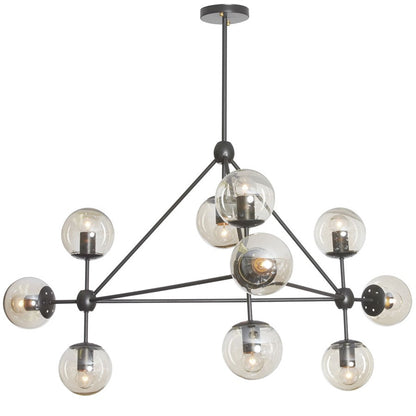 Dainolite Domi 44in 10-Light Chandelier | Contemporary Matte Black Steel and Cognac Glass | Dining Room & Living Room | Model DMI-4410C-BK