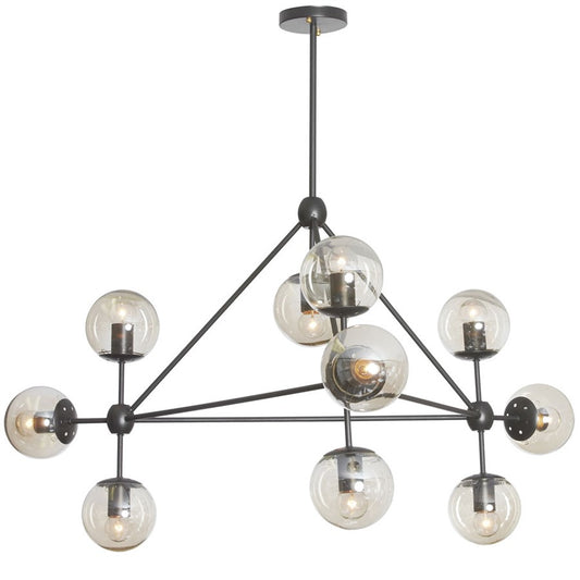 Dainolite Domi 44in 10-Light Chandelier | Contemporary Matte Black Steel and Cognac Glass | Dining Room & Living Room | Model DMI-4410C-BK