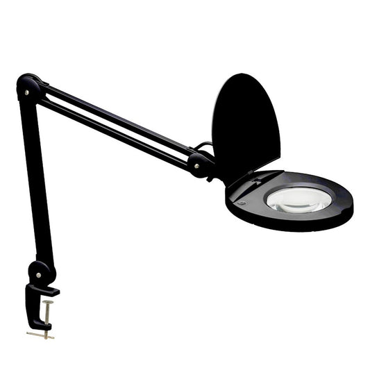 Dainolite 1-Light LED Magnifier Desk Lamp | Modern Black Metal and Clear Glass | Craft & Hobby Workstation | 47in H, 760 | Model DMLED10-A-5D-BK