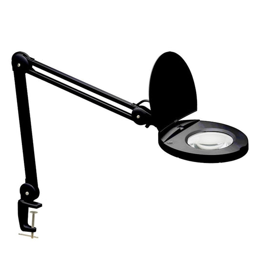 Dainolite LED Magnifier 9in Table Lamp | Painted Black Metal and Clear Glass | Craft & Desk Task Light | 760 Lumens, 3000K, 8W | Model DMLED10-A-BK