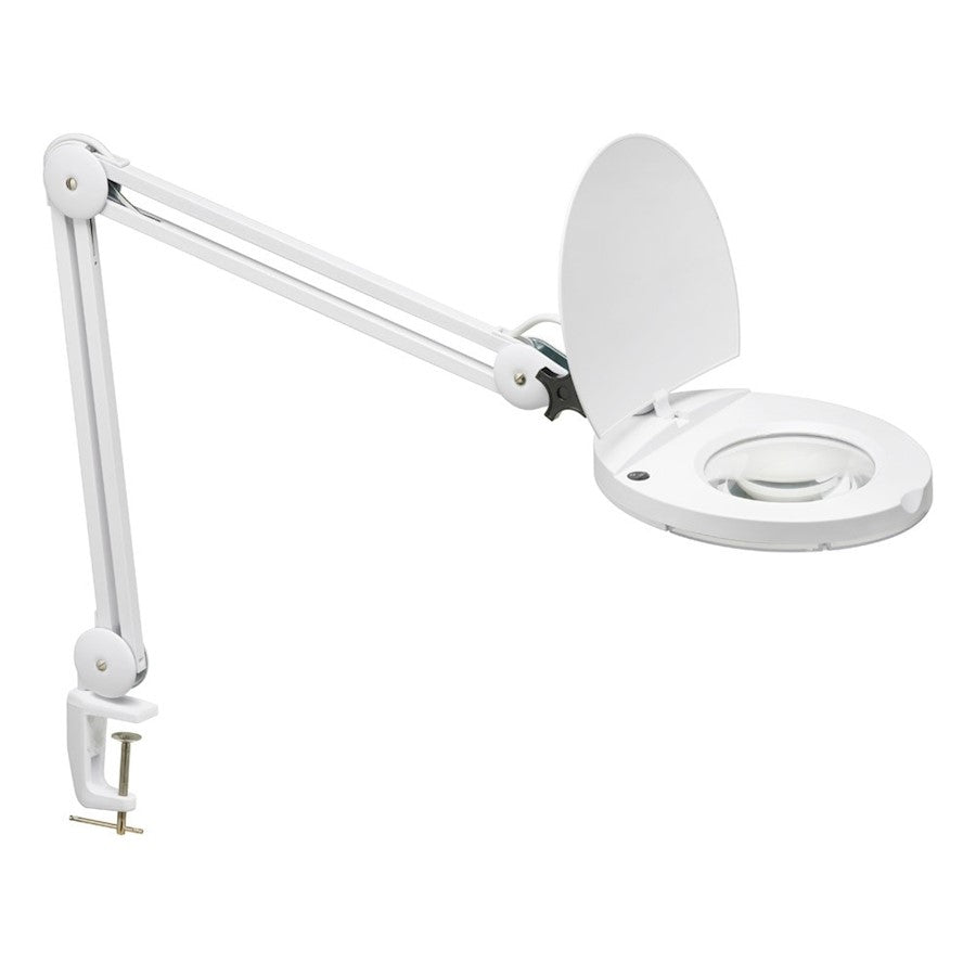 Dainolite LED Magnifier 9in Table Lamp | Painted White Metal and Clear Glass | Craft & Desk Task Light | 760 Lumens, 3000K, 8W | Model DMLED10-A-WH