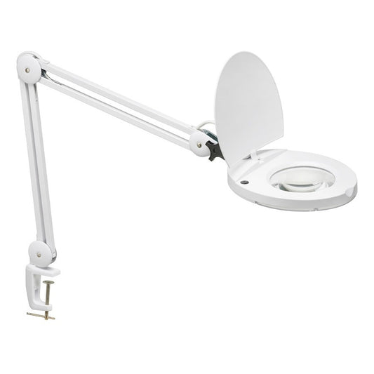 Dainolite LED Magnifier 9in Table Lamp | Painted White Metal and Clear Glass | Craft & Desk Task Light | 760 Lumens, 3000K, 8W | Model DMLED10-A-WH