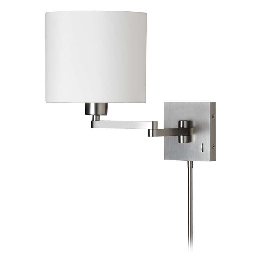 Dainolite DMWL7713 1-Light Swing Arm Lamp | Modern Satin Chrome and White Fabric Shade | Bedroom & Living Room Reading Light | Model DMWL7713-SC