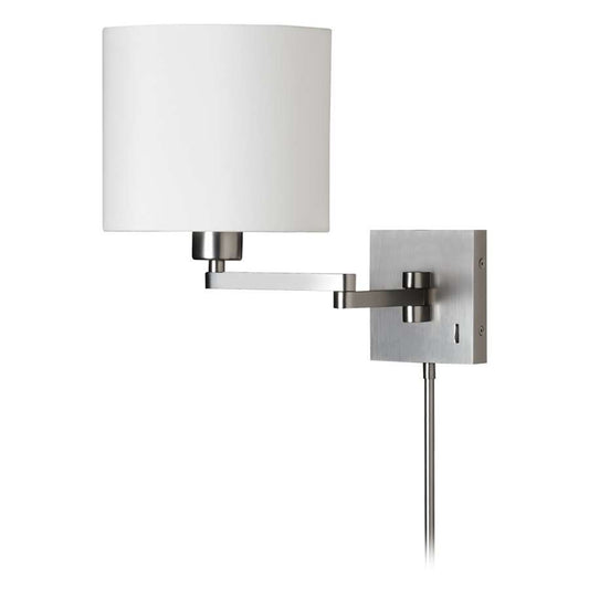 Dainolite DMWL7713 1-Light Swing Arm Lamp | Modern Satin Chrome and White Fabric Shade | Bedroom & Living Room Reading Light | Model DMWL7713-SC