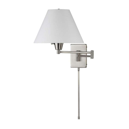 Dainolite DMWL800 Swing Arm Wall Lamp | Modern Satin Chrome and White Linen Shade | Bedroom & Living Room Reading Light | Model DMWL800-SC