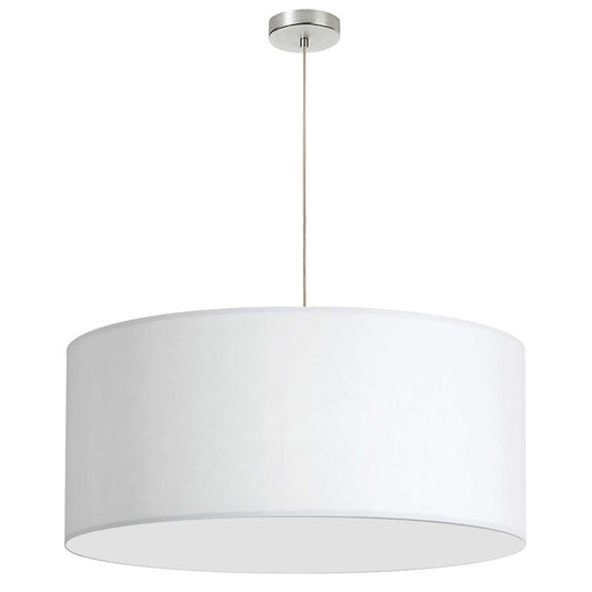 Dainolite Drum 28in 1-Light Pendant | Traditional White Fabric and Polished Chrome Steel | Dining Room & Living Room | Model DRM-L-790