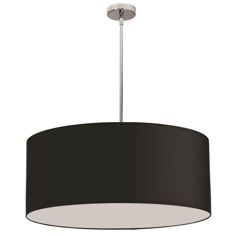 Dainolite Drum 28in 1-Light Pendant | Modern Black Fabric and Satin Chrome Steel | Dining Room & Living Room | 28 x 28 x 16.5 in | Model DRM-L-797