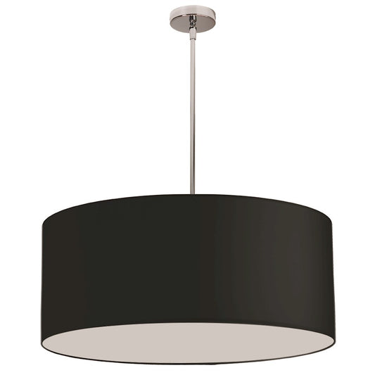 Dainolite Drum 28in 1-Light Pendant | Modern Black Fabric and Satin Chrome Steel | Dining Room & Living Room | 28 x 28 x 16.5 in | Model DRM-L-797