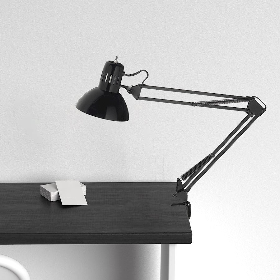 Dainolite DXL334 36in Spring Balance Clamp-On Desk Lamp | Gloss Black Steel | Office & Workshop Task Light | Model DXL334-X-BK