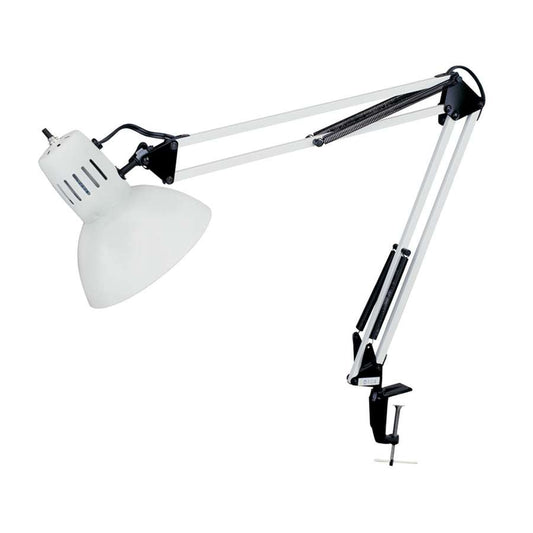 Dainolite DXL334 36in Spring Balanced Clamp-On Desk Lamp | Gloss White Steel | Office & Workshop Task Light | Model DXL334-X-WH