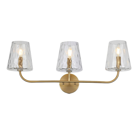 Dainolite Eleanor 26in 3-Light Vanity | Contemporary Aged Brass and Clear Hammered Glass | Bathroom & Powder Room | Model ELN-213W-AGB-CLR