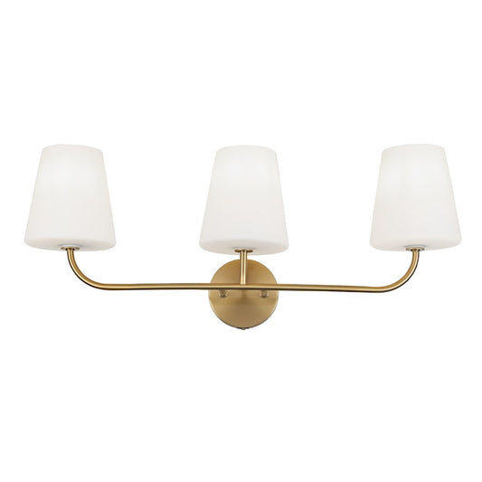 Dainolite Eleanor 26in 3-Light Vanity | Contemporary Aged Brass and White Opal Glass | Bathroom & Powder Room | Model ELN-213W-AGB-WH