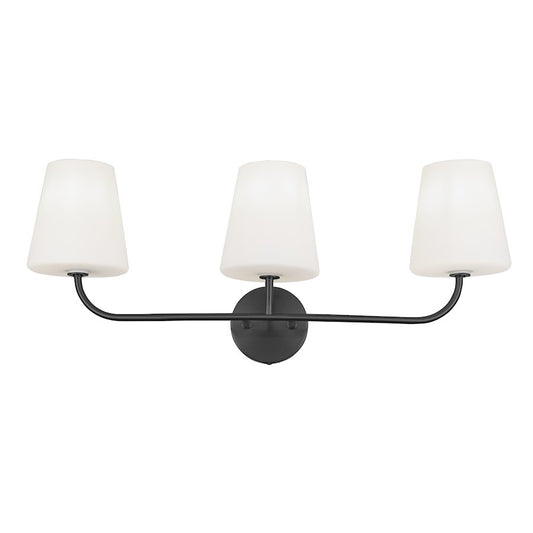 Dainolite Eleanor 26in 3-Light Vanity | Contemporary Matte Black and White Opal Glass | Bathroom & Powder Room | Model ELN-213W-MB-WH