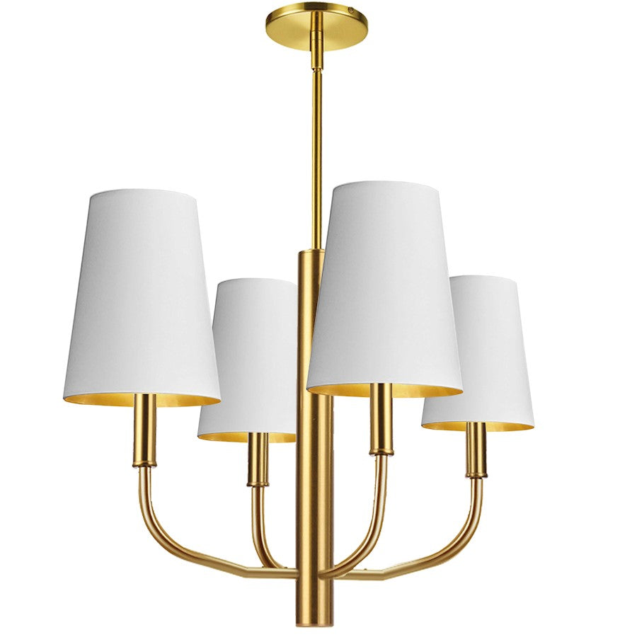 Dainolite Eleanor 21in 4-Light Chandelier | Transitional White Fabric and Aged Brass Metal | Living Room, Foyer & Dining Room | Model ELN-214C-AGB-692