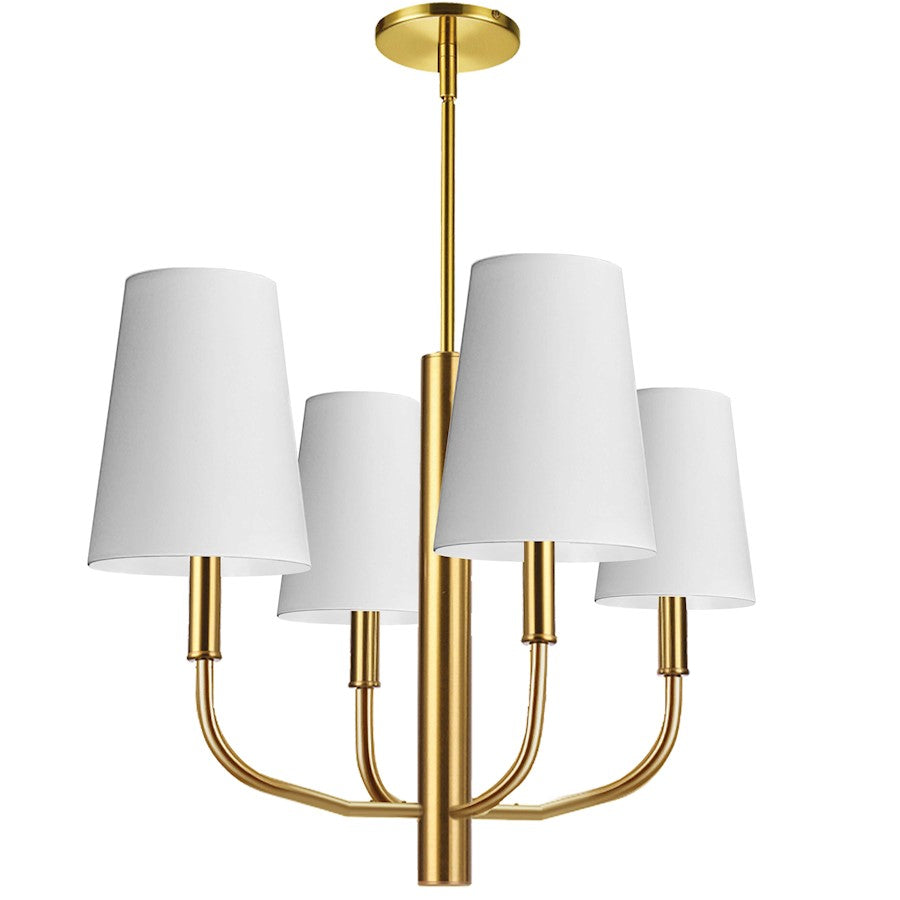 Dainolite Eleanor 21in 4-Light Chandelier | Transitional Aged Brass and White Fabric | Living Room, Foyer & Dining Room | 21 x 21 | Model ELN-214C-AGB-790