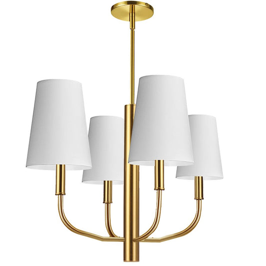 Dainolite Eleanor 21in 4-Light Chandelier | Transitional Aged Brass and White Fabric | Living Room, Foyer & Dining Room | 21 x 21 | Model ELN-214C-AGB-790