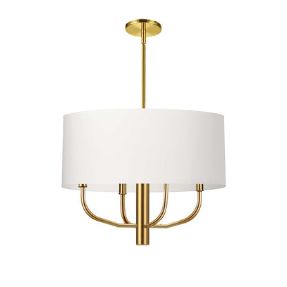 Dainolite Eleanor 22in 4-Light Chandelier | Aged Brass and White Fabric Drum Shade | Dining Room & Living Room | Model ELN-224C-AGB-790